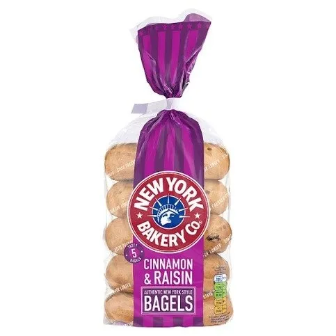 New York Bakery Co. Cinnamon & Raisin Bagels Fresher for Longer 425g 5 Pack