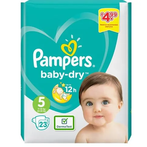 Pampers Baby-Dry Size 5, 23 Nappies, 11kg-16kg, Carry Pack