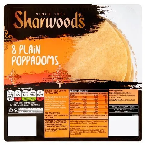 Sharwoods Puppodums Ready To Eat 8s