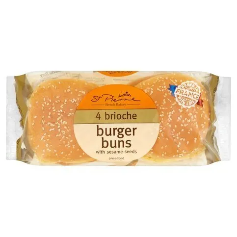 St Pierre 4 Brioche Burger Buns with Sesame Seeds