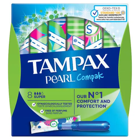 Tampax Pearl Compak Super Tampons With Applicator X 8
