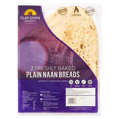 The Clay Oven Bakery Freshly Baked Plain Naan Breads 360g 2 Pack