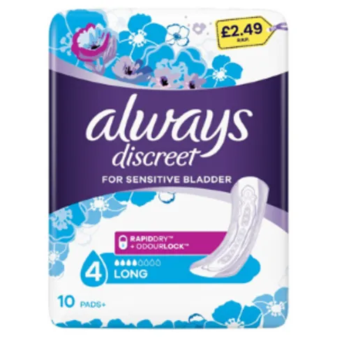 Always Discreet Incontinence Pads Plus Long For Sensitive Bladder x10