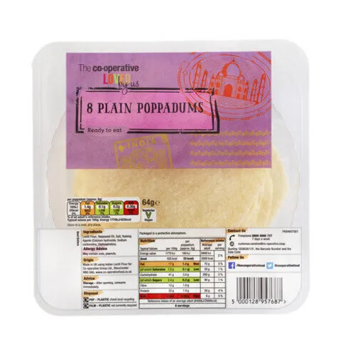 Co-op Indian Style 8 Plain Poppadoms 64g