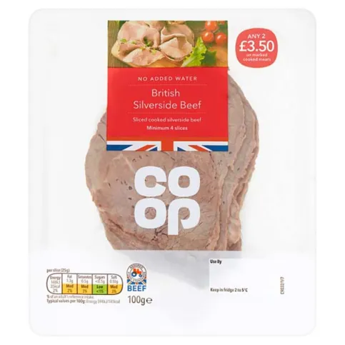 Co Op Sliced Cooked British Beef Silverside 100g