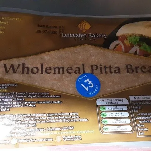 Large Wholemeal Pitta Bread 6pk