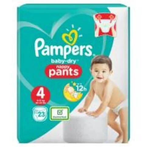 Pampers Baby-Dry Nappy Pants Size 4, 23 Nappies, 9kg-15kg, Carry Pack