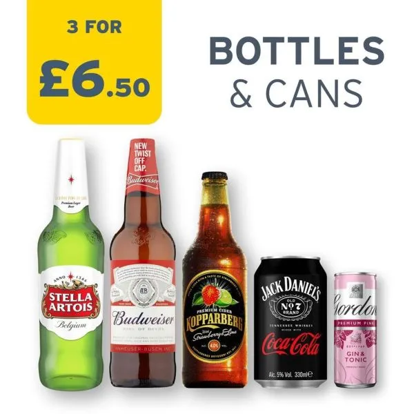 3 for £6.50: Bottles and Cans