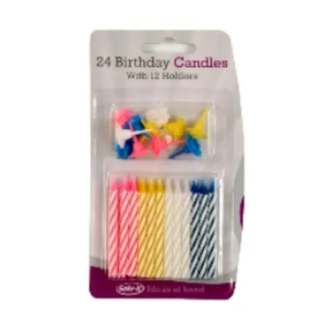 Solv-X 24 Birthday Candles with 12 Holders