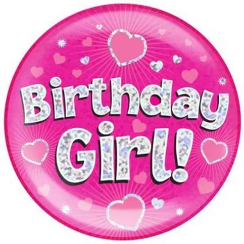 6in Jumbo Badge Birthday Girl Pink