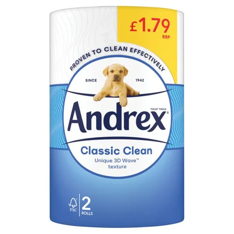 ANDREX TOILET TISSUE CLASSIC CLEAN 2 ROLL PM£1.79