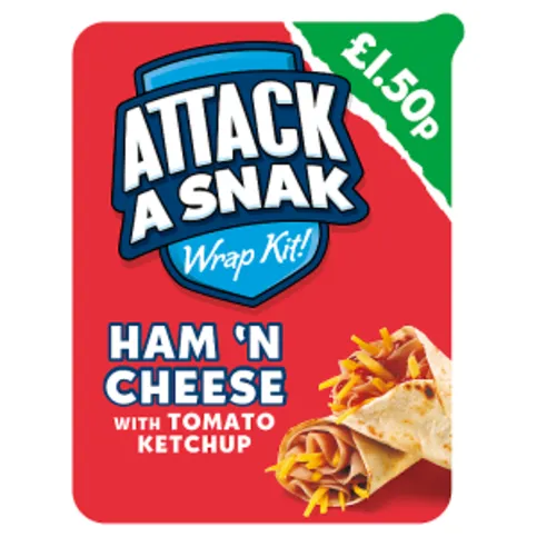 Attack a Snak Ham 'n Cheese Wrap Kit with Tomato Ketchup 86g