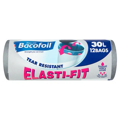 Baco Foil Elasti-fit Bin Bags 30l 12pk
