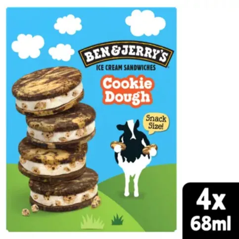 Ben & Jerrys Cookie Dough S/wich 4x68ml
