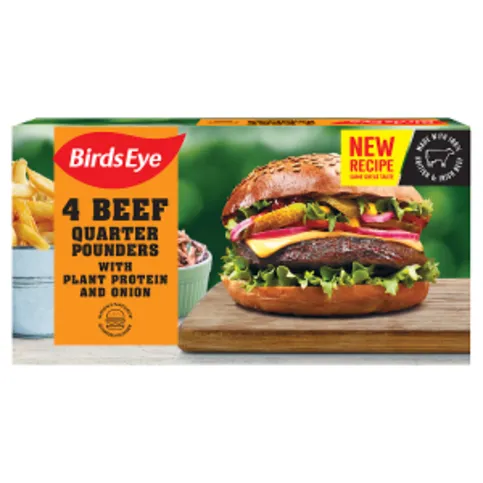 Birds Eye 4 Beef Quarter Pounders with Plant Protein and Onion 454g