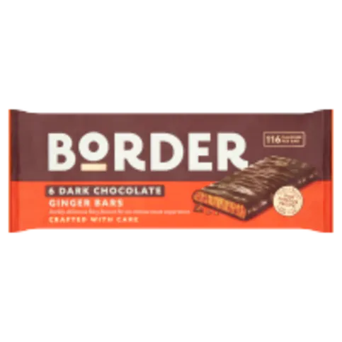 BORDER 6 DARK CHOCOLATE GINGER BARS 6PK
