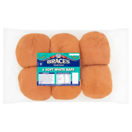 Brace's Family Bread 6 Soft White Baps
