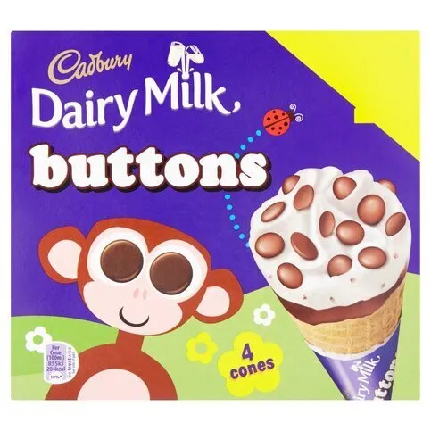 Cadbury Dairy Milk Buttons Ice Cream Cones 4 x 100ml