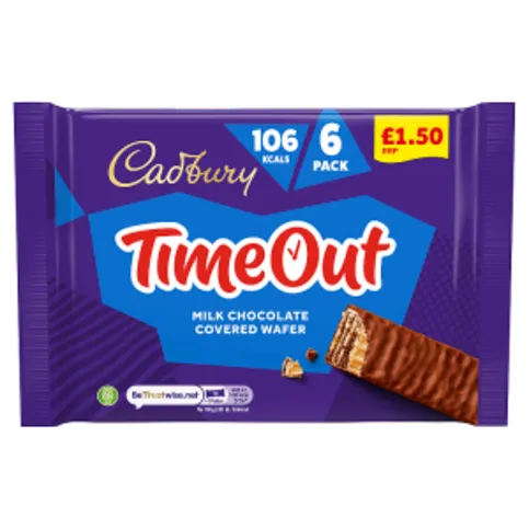 Cadbury Time Out Milk Chocolate Covered Wafer 6 x 20.2g (121.2g)