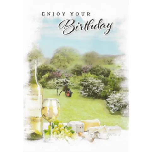 Male Birthday Card Garden, Wine & Cheese