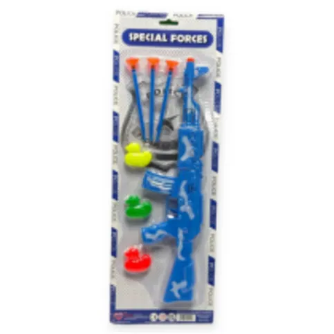 CARDED BLUE GUN WITH DARTS & DUCKS