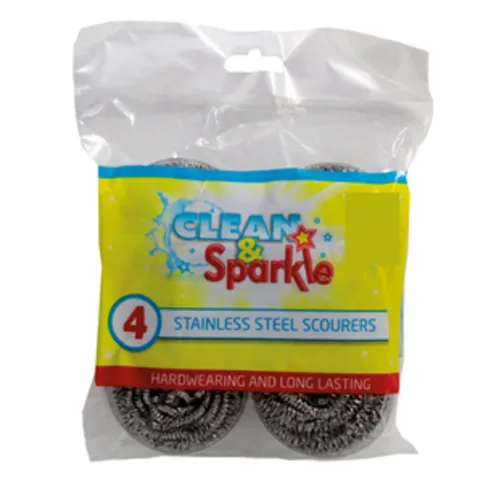 Clean & Sparkle Stainless Steel Scourers 4 Pack