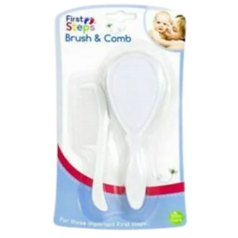 First Steps Hair Brush & Comb Set In White Soft & Gentle for Baby