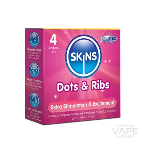 CONDOMS: SKINS DOTS & RIBS CONDOMS 4PK