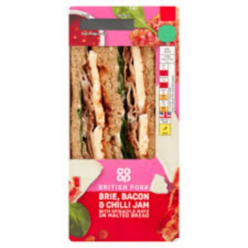 Co-op Brie, Bacon & Chilli Jam with Spinach & Mayo on Malted Bread