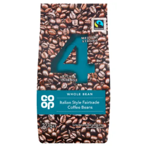Co Op Whole Bean Italian Style Fairtrade Coffee Beans 227g