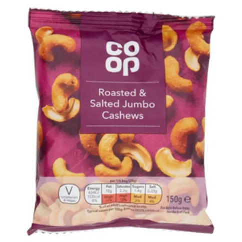 CO OP ROASTED & SALTED CASHEWS 150g