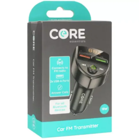 Core Bluetooth 5.0 Car FM Transmitter Dual Port In-Car QC 3.0 Fast Charger