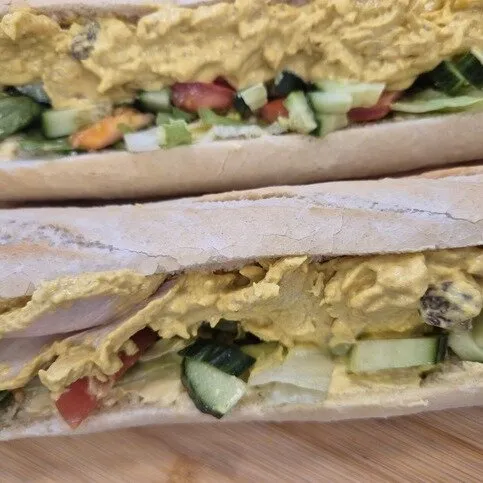 Coronation chicken salad baguette