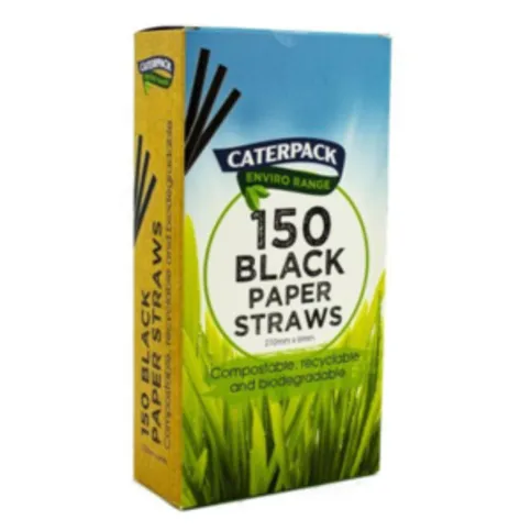 Caterpack Enviro Paper Straws Black 150 Pack