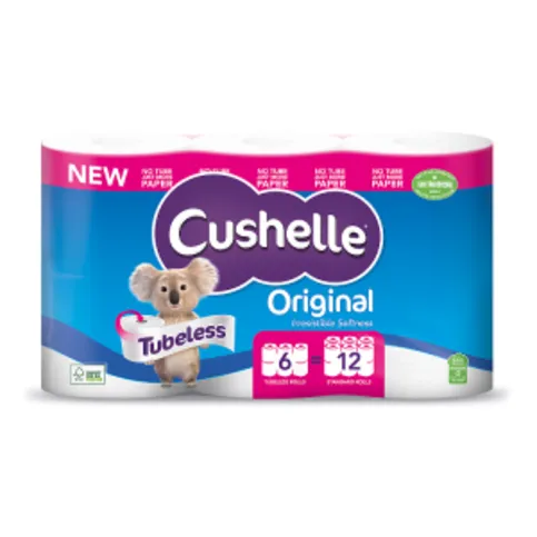 Cushelle Original Tubeless Double Roll Toilet Tissue 6 equals 12 Regular Rolls