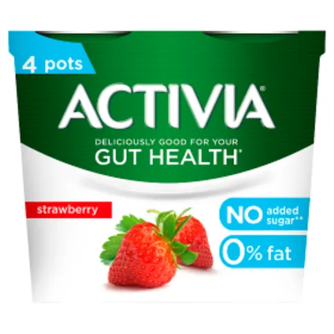 Activia Strawberry No Added Sugar Gut Health Yogurt 4 x 115g