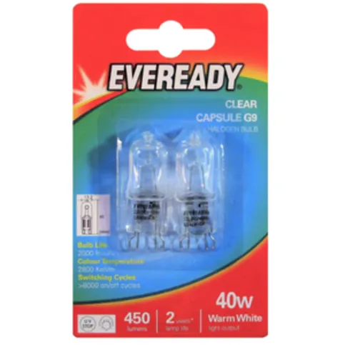 Eveready G9 40W Halogen Bulb 2 Pack