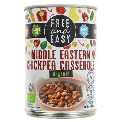 Free & Easy Organic Vegan Middle Eastern Chickpea Casserole Tinned Ready Meal 400g