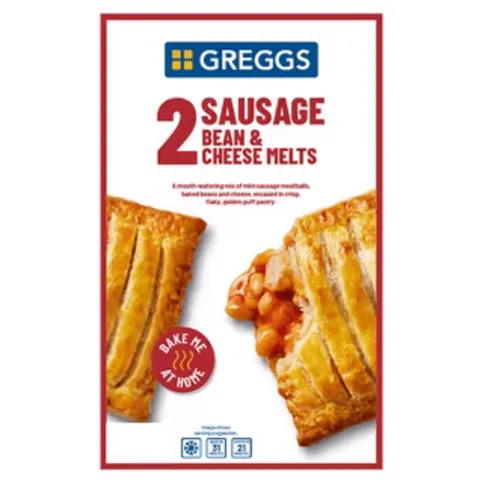 FROZEN: GREGGS SAUSAGE & BEAN MELTS 2PK