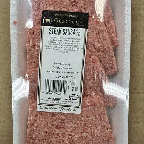 Gleddoch Family Butchers of Paisley – 4 Steak Square Sausage Slices, (230g)