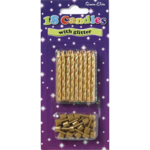 Gold Glitter Spiral Candles & Holders 18 Pack