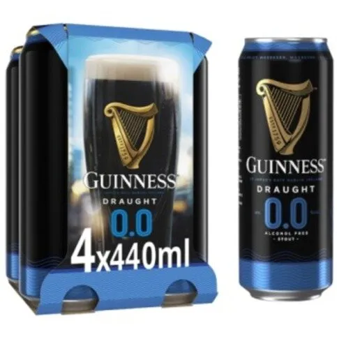 Guinness Draught Alcohol Free Stout Beer 0.0% Vol 4 x 440ml