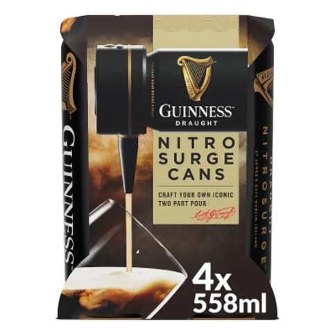 Guinness Nitrosurge Stout Beer Cans - For use with Nitrosurge Device - 4.1% vol 4 x 558ml Cans