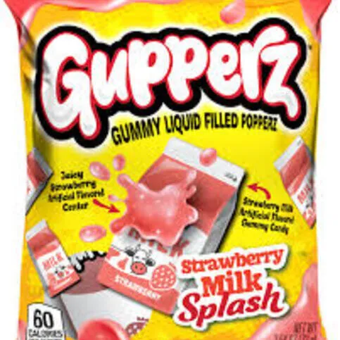 GUPPERZ GUMMY LIQUID FILLED POPPERZ STRAWBERRY MILK SPLASH USA 72G