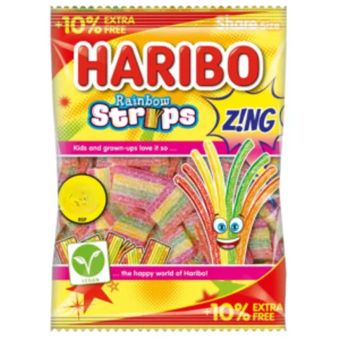 Haribo Rainbow Strips Zing Bag 10% Extra