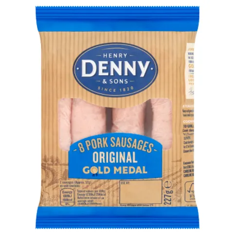 Henry Denny & Sons Gold Medal 8 Original Pork Sausages 227g