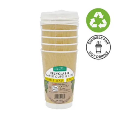 Homeware Essentials Recyclable Paper Cups & Paper Lids (475ml) 5 Pack