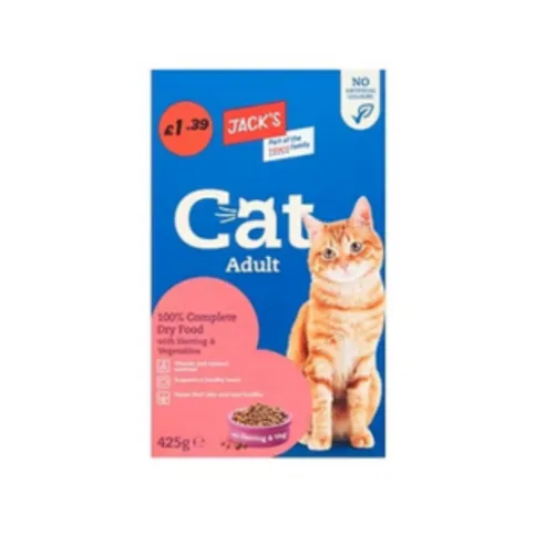 Jack’s Cat Adult 100% Complete Dry Food with Herring & Vegetables 425g