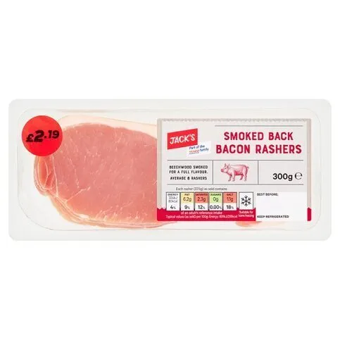 Jack's Smoked Back Bacon Rashers 300g