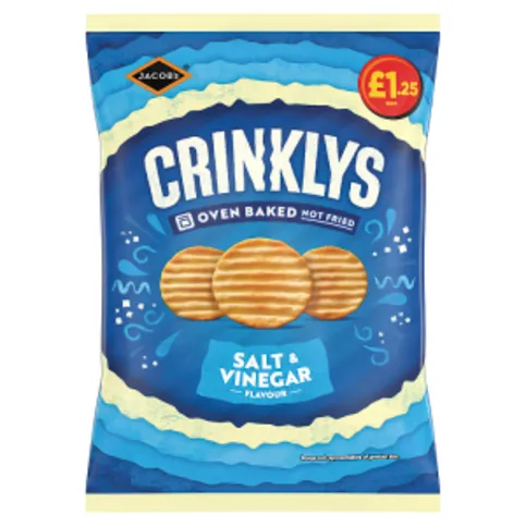 Jacob's Crinklys Salt & Vinegar Flavour 90g - Sharing Crisps Bag